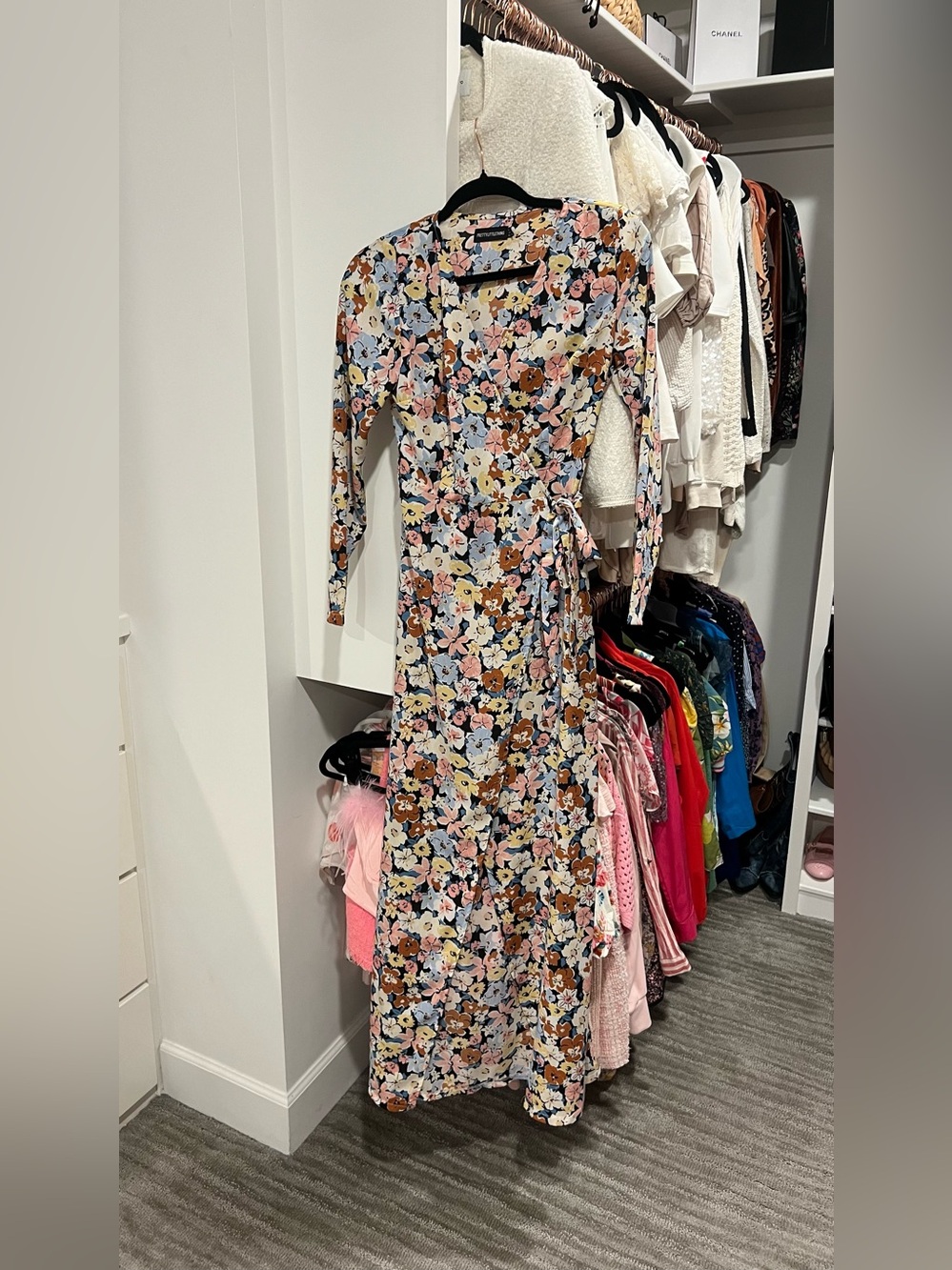 PrettyLittleThing Floral Wrap Maxi Dress in Pink, Blue & Brown